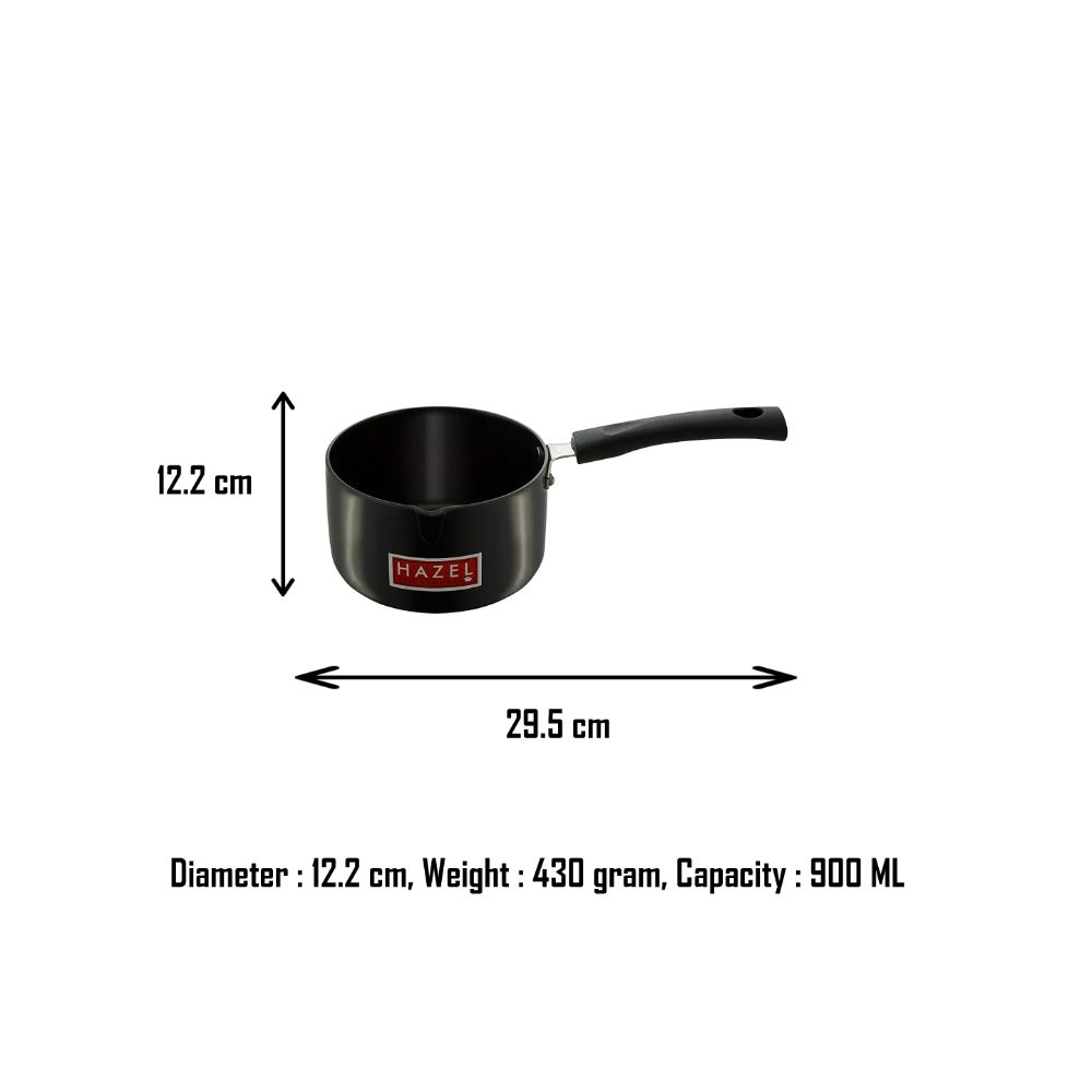 HAZEL Hard 3 mm Aluminium Anodized Tea Milk Sauce Pan (12.2 cm, 900 ml, Black)