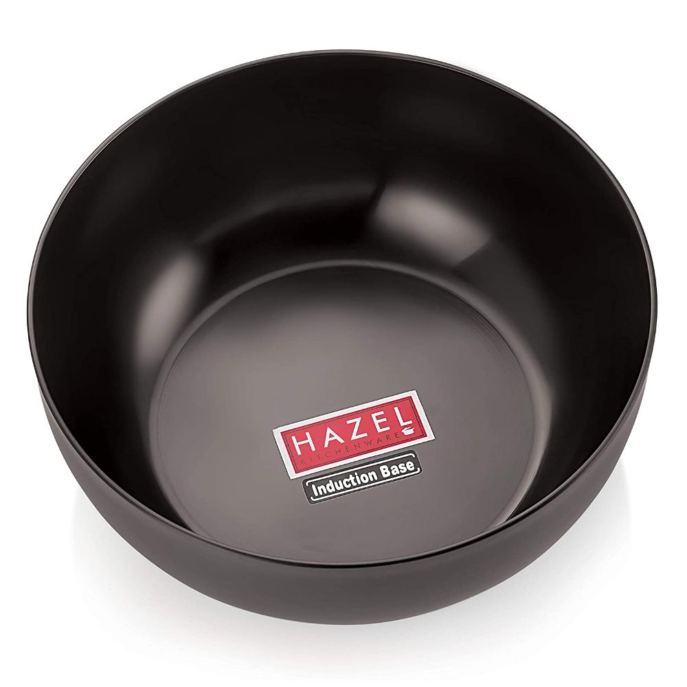 HAZEL Hard Anodized Kadhai Without Handle I Aluminium Cookware, 2500 ml with 3 mm Thickness I Non-Toxic & Non-Staining I Ideal for Daily Use for Gas Stove only