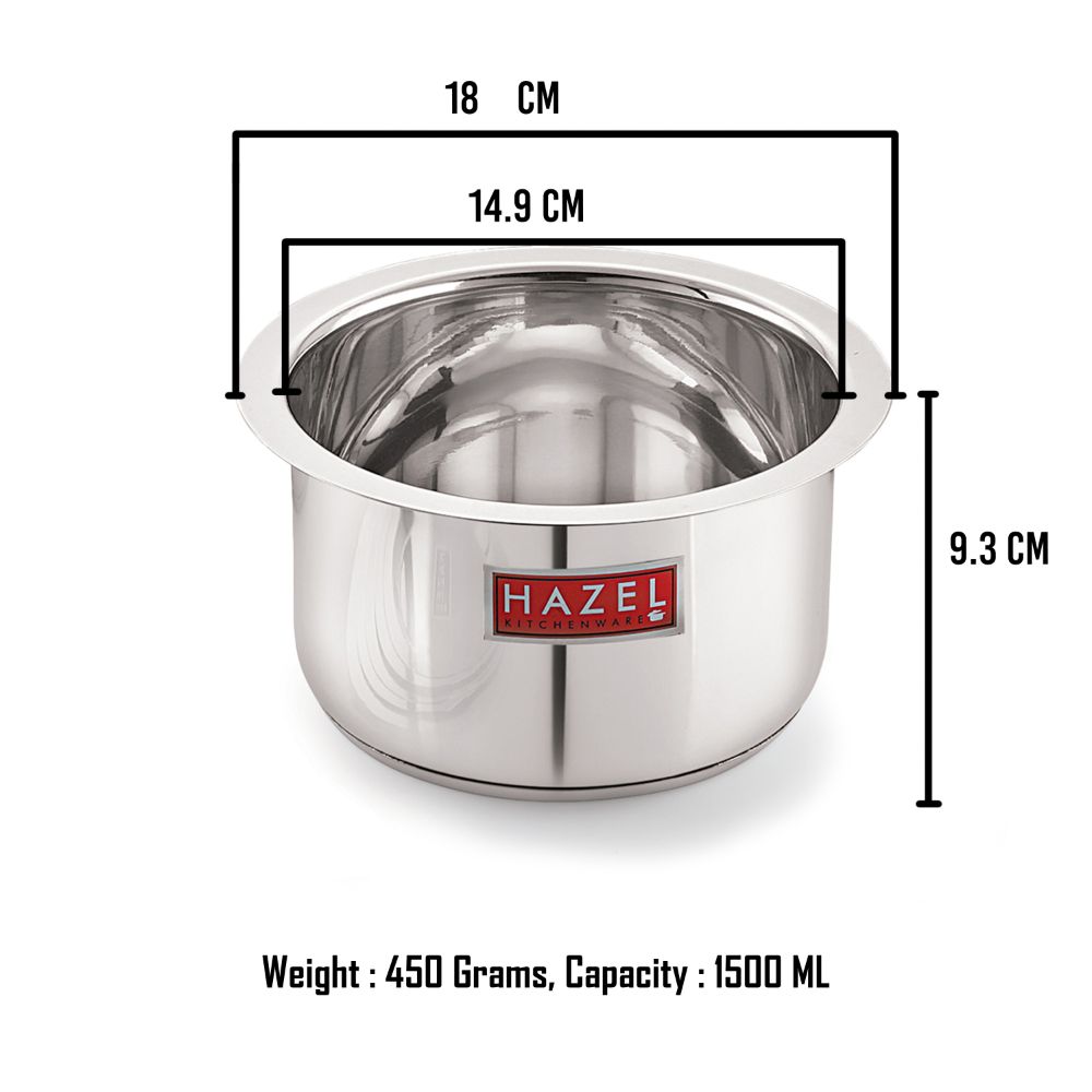 HAZEL Induction Bottom Tope Stainless Steel Heavy Base Thick Flat Bottom Patila Cookware Utensil for Kitchen, 14.9 cm, 1500 ML