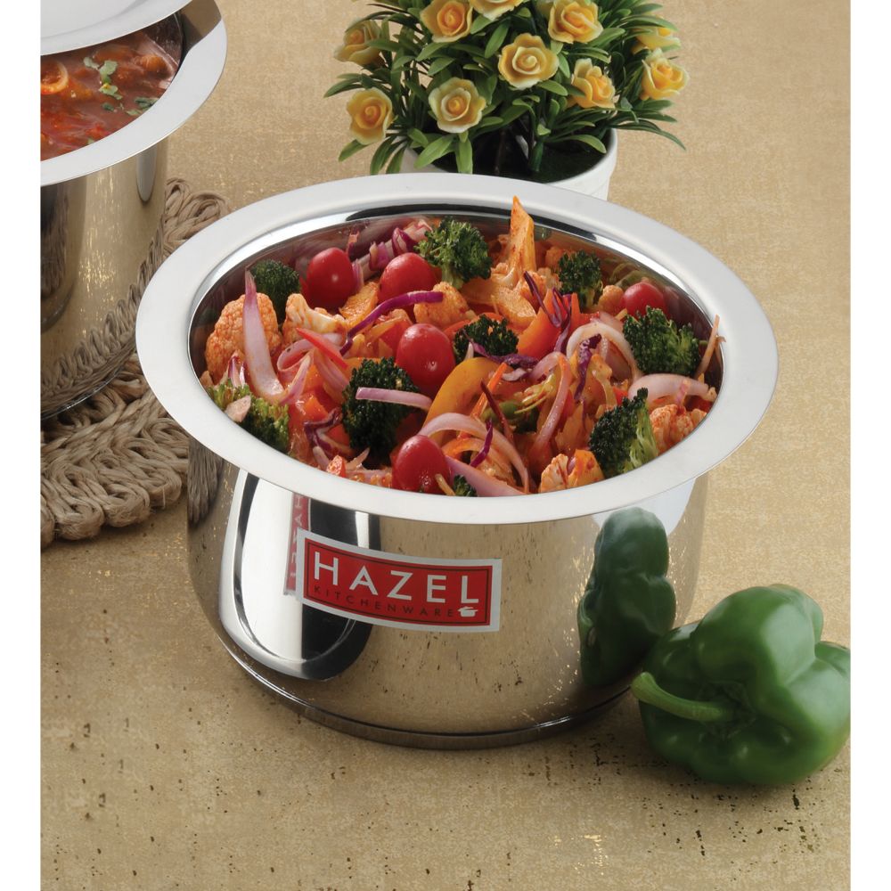 HAZEL Induction Bottom Tope Stainless Steel Heavy Base Thick Flat Bottom Patila Cookware Utensil for Kitchen, 17.7 cm, 2500 ML