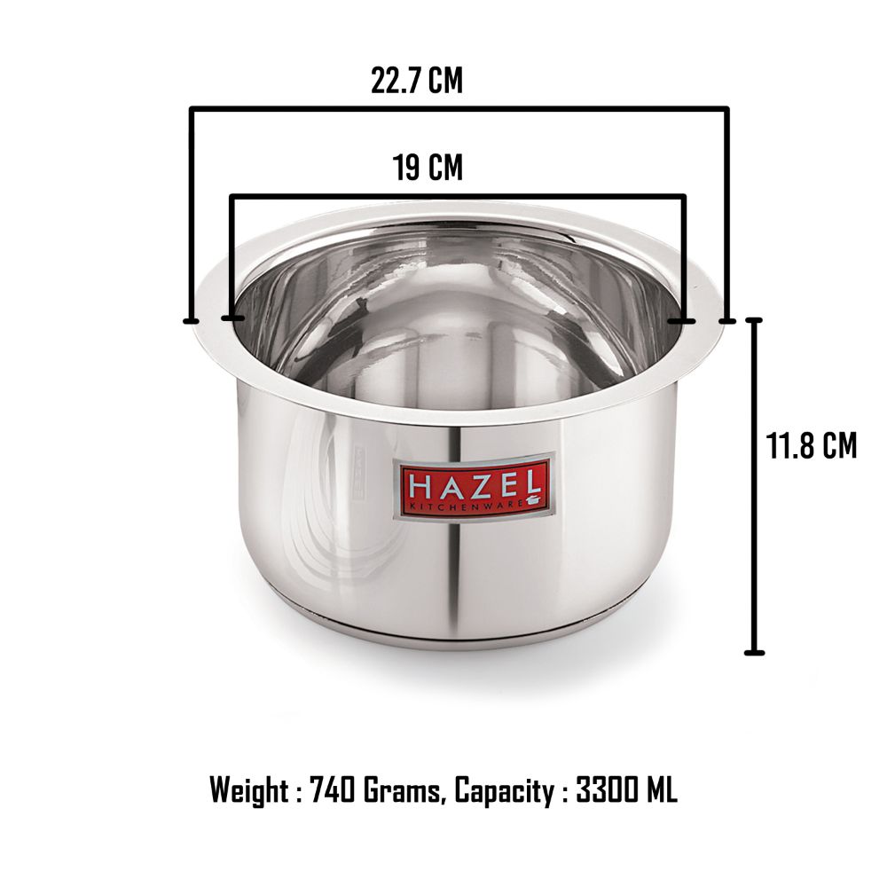 HAZEL Induction Bottom Tope Stainless Steel Heavy Base Thick Flat Bottom Patila Cookware Utensil for Kitchen, 19 cm, 3300 ML