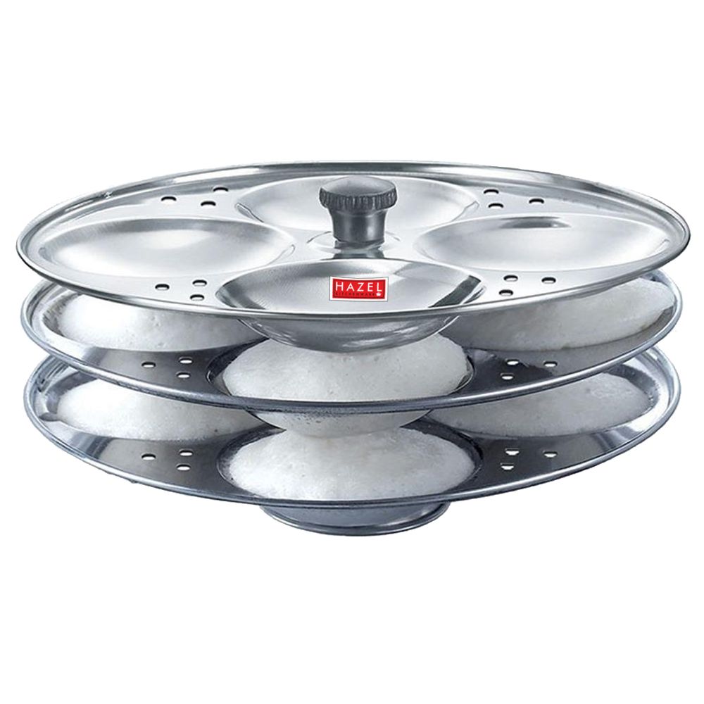 HAZEL Idli Stand Stainless Steel | 3-Rack Idli Plates for 12 Pieces Regular Size Idli Preparation | Supreme Quality Food Grade Idli Stand