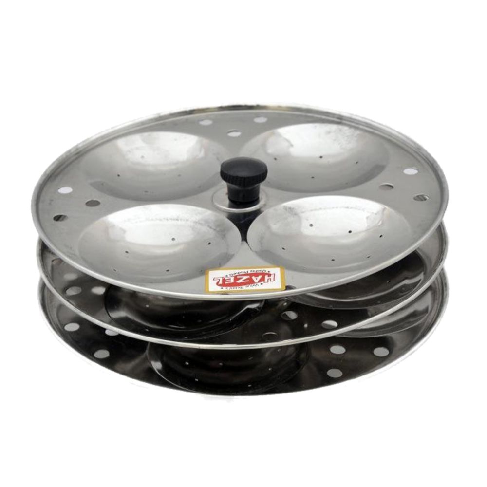 HAZEL Idli Stand Stainless Steel | 3-Rack Idli Plates for 12 Pieces Regular Size Idli Preparation | Supreme Quality Food Grade Idli Stand