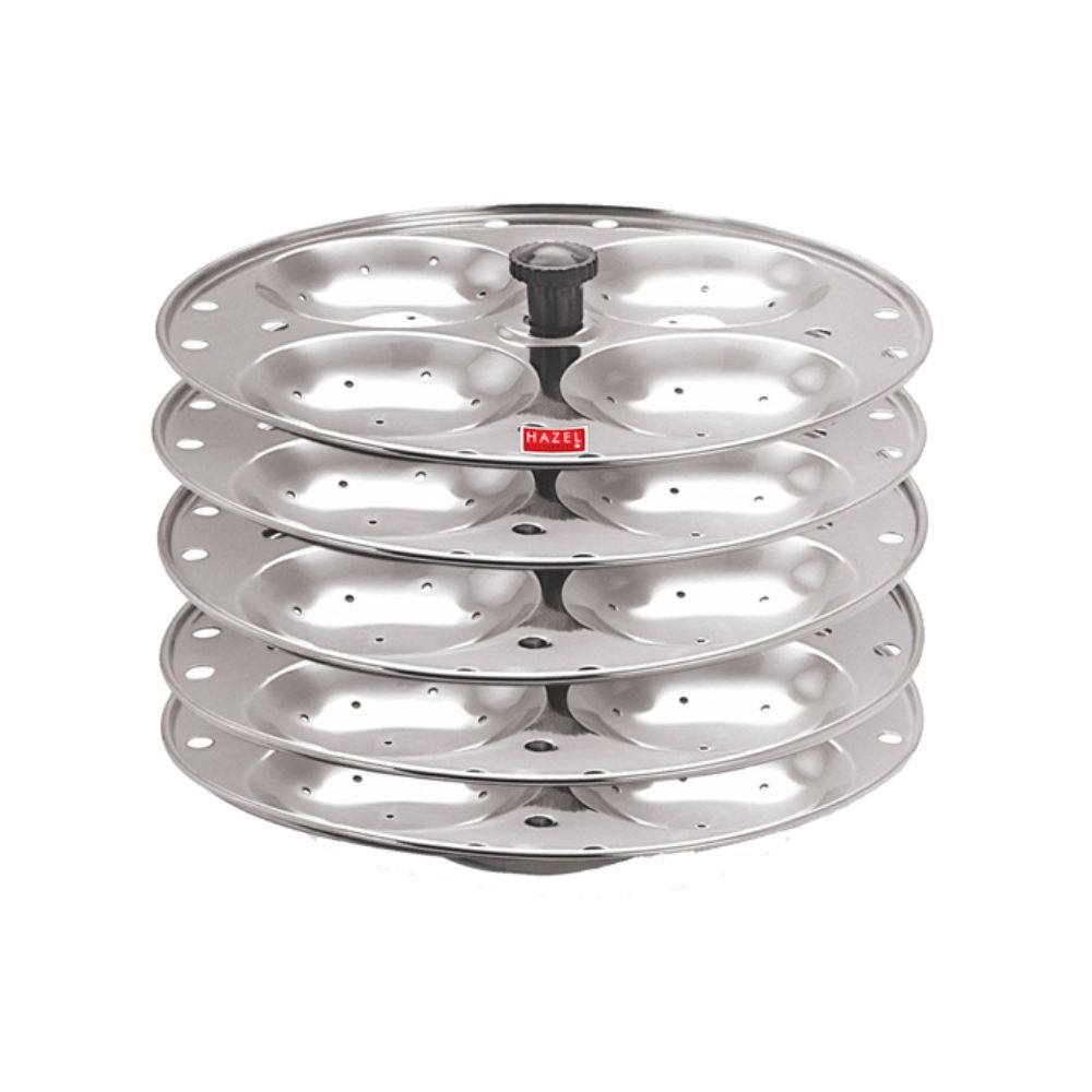 HAZEL Idli Stand Stainless Steel | 5-Rack Idli Plates for 20 Pieces Regular Size Idli Preparation | Supreme Quality Food Grade Idli Stand Ideal for Daily Usage