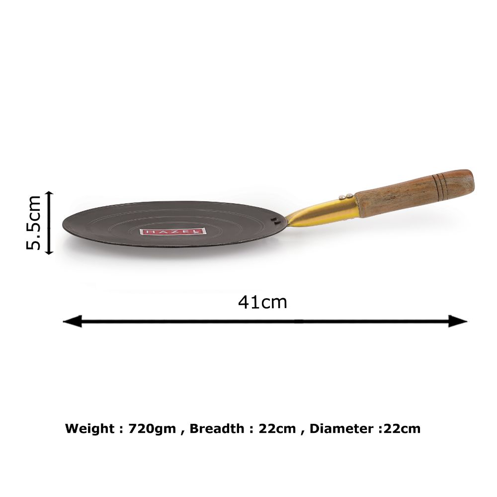 HAZEL Iron Tawa for Roti With Wooden Handle Grip