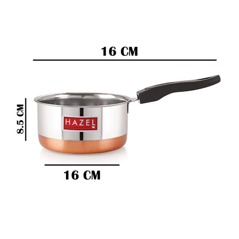 HAZEL Steel Sauce Pan |Alfa Premium Heavy Gauge Tea Pot, 1500 ML | Stainless Steel Sauce Pan | Cookware with Copper Bottom | Milk Pan with Copper Bottom