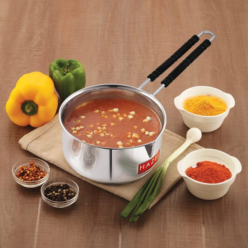 HAZEL Stainless Steel Induction Mini Saucepan | Induction Bottom Mini Saucepan Milkpan | Tea Making Vessel with Handle, Capacity 900 ml, Silver, Small Size