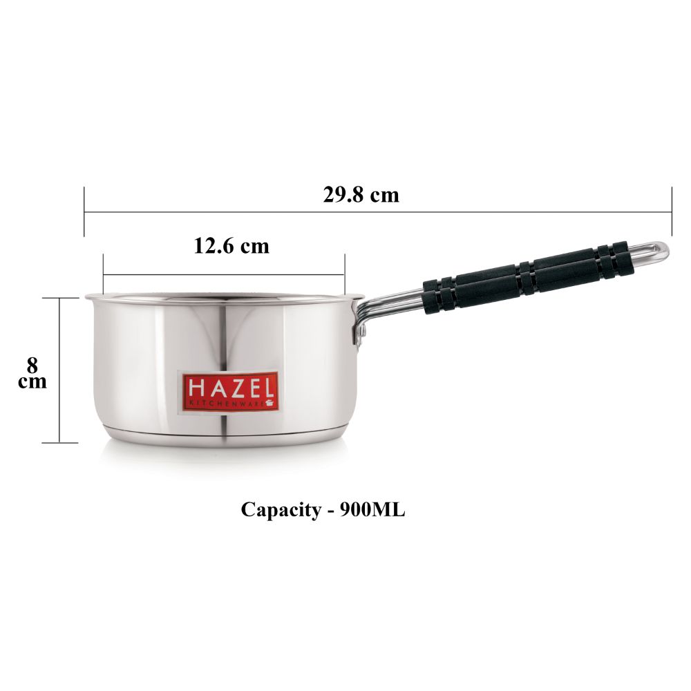 HAZEL Stainless Steel Induction Mini Saucepan | Induction Bottom Mini Saucepan Milkpan | Tea Making Vessel with Handle, Capacity 900 ml, Silver, Small Size