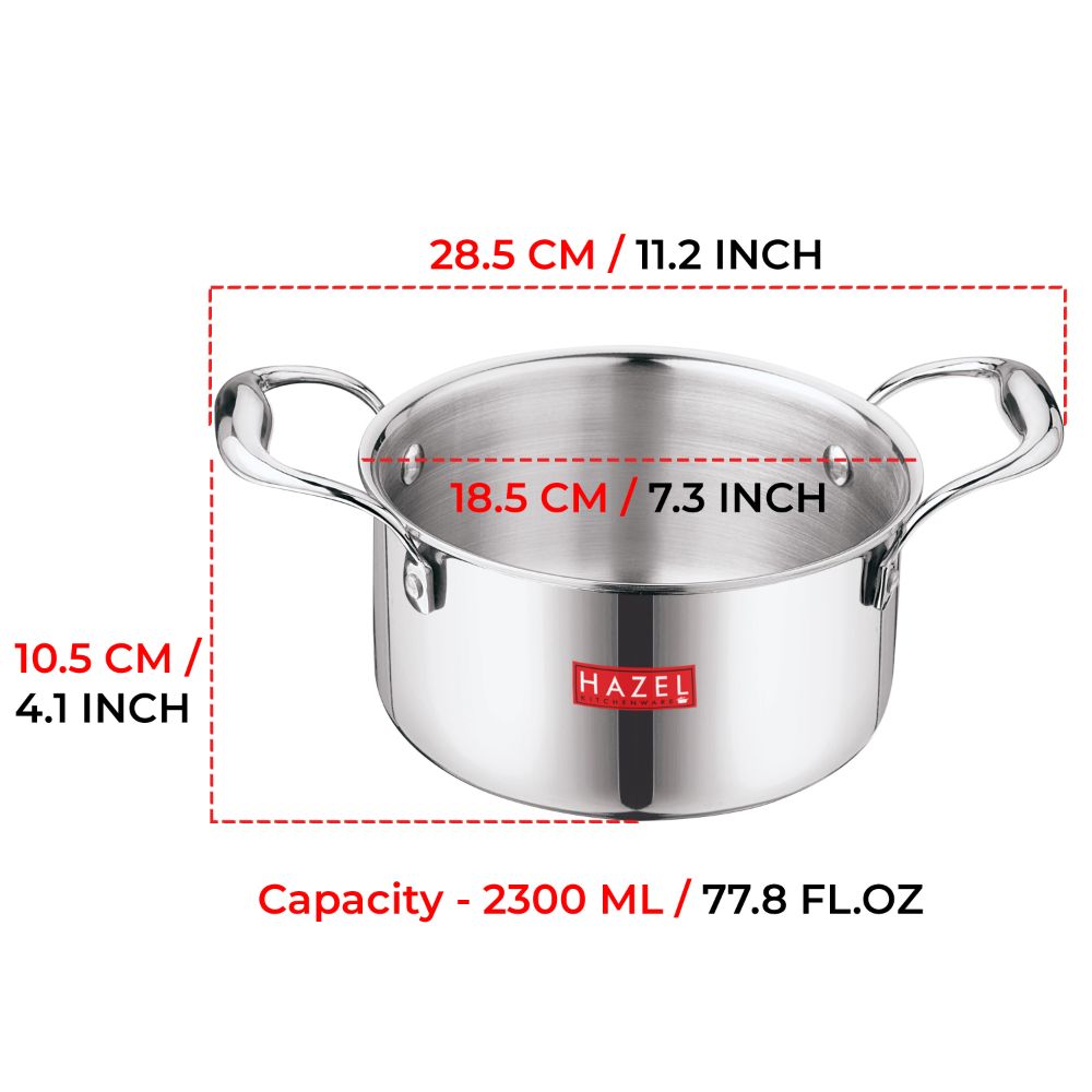 HAZEL Tri-Ply Stainless Steel Induction Bottom Tope with Handle, 2.3 Litre, 18.5 cm
