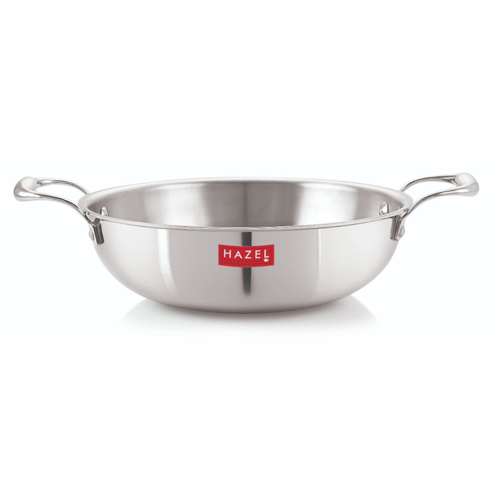 HAZEL Triply Stainless Steel Kadai | Triply Kadai Steel, 1.5 litres | Induction Bottom Triply Cookware for Gas and Induction Cooktop | Multipurpose Kadai, Ideal for Daily Use