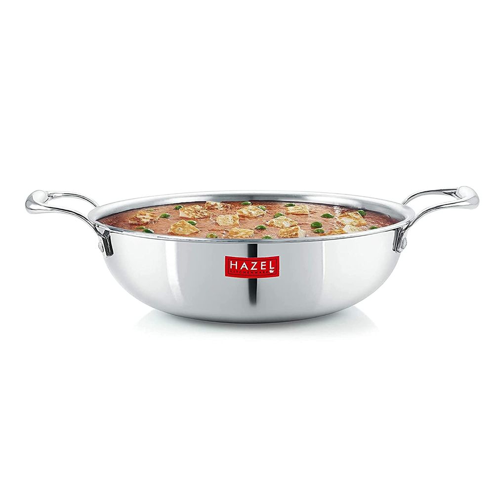 HAZEL Triply Stainless Steel Kadai | Triply Kadai Steel, 1.5 litres | Induction Bottom Triply Cookware for Gas and Induction Cooktop | Multipurpose Kadai, Ideal for Daily Use