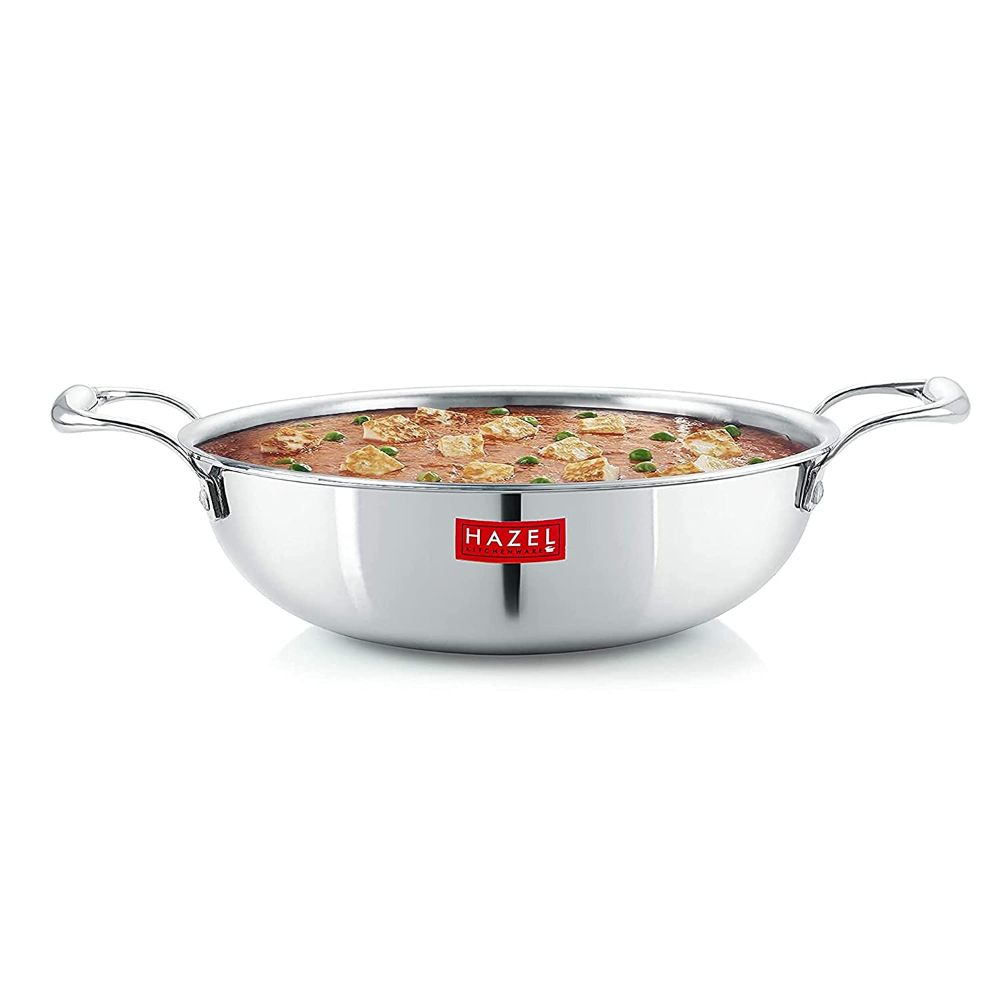 HAZEL Triply Stainless Steel Kadai | Triply Kadai Steel, 2 litres | Induction Bottom Triply Cookware for Gas and Induction Cooktop | Multipurpose Kadai, Ideal for Daily Use
