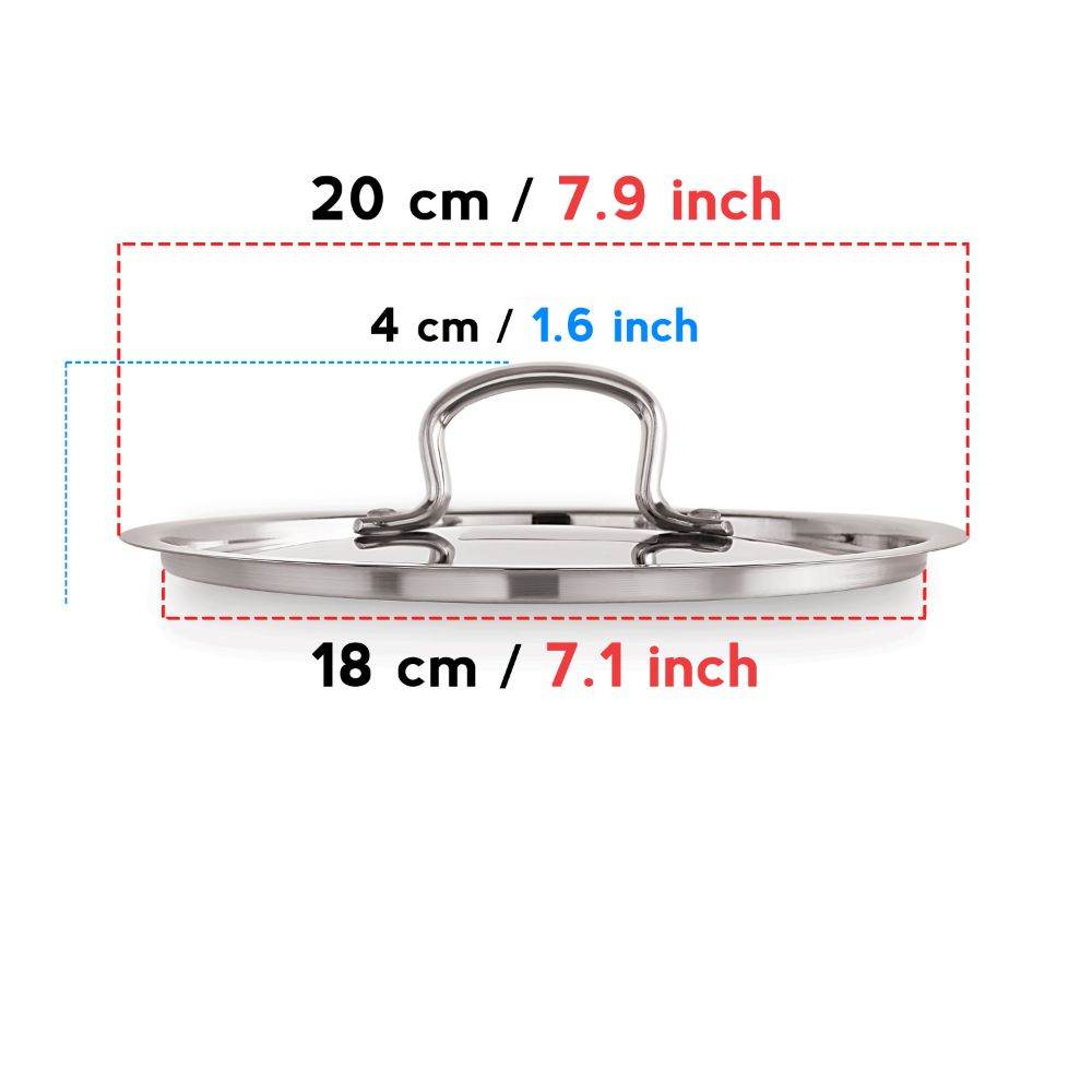 HAZEL Stainless Steel Cookware Plain Lid With Handle (Outer Diameter 20 cm, Inner Diameter 18 cm)