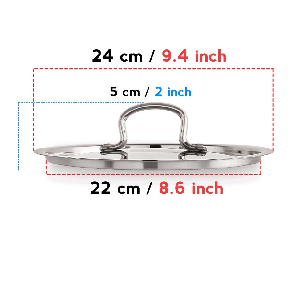 HAZEL Stainless Steel Cookware Plain Lid With Handle (Outer Diameter 24 cm, Inner Diameter 22 cm)