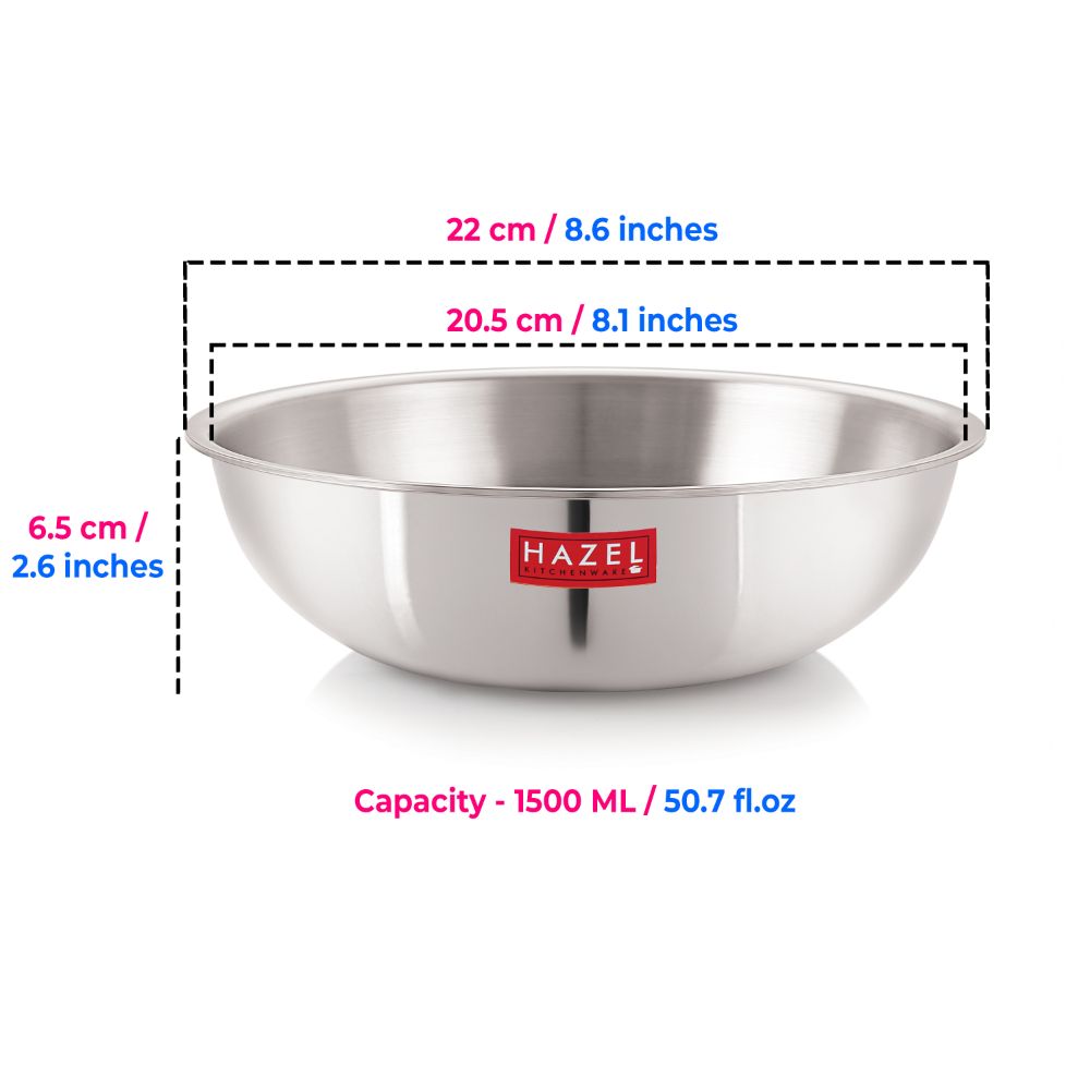 HAZEL Triply Stainless Steel Cookware I Triply Tasla Kadai Steel, 1.5 litres I Heavy Bottom Triply Cookware for Gas and Induction Cooktop | Multipurpose Tasra, Ideal for Daily Use
