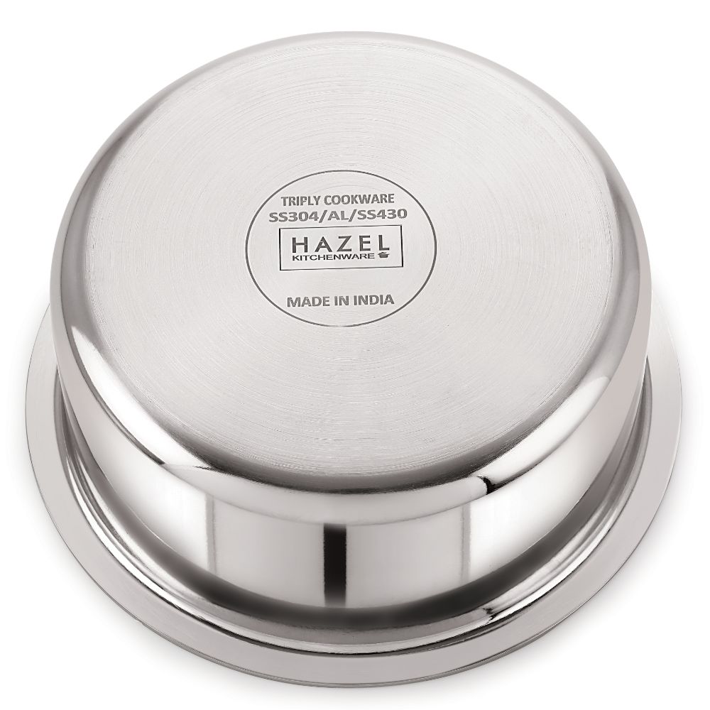 HAZEL Triply Stainless Steel Cookware| Stainless Steel Patila Utensils Set for Kitchen, 1000 ml | Induction Bottom Triply Tope| Stainless Steel Container for Kitchen