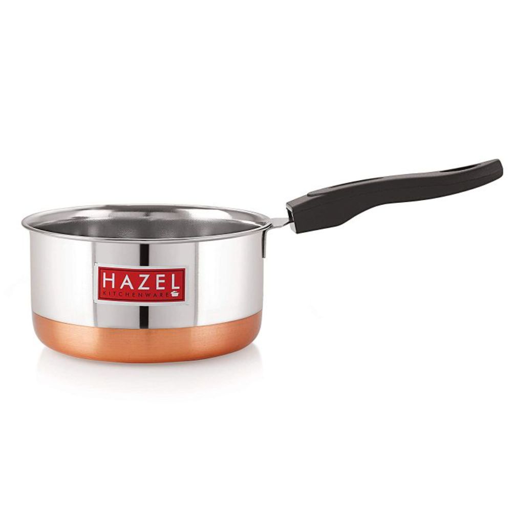 HAZEL Copper and Stainless Steel Sauce Pan, 1L, 1 Piece (Silver)