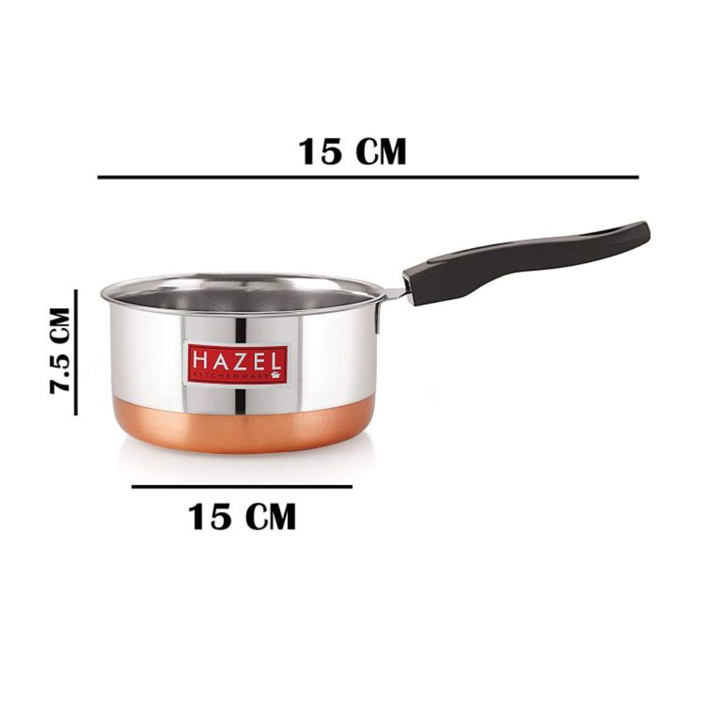 HAZEL Copper and Stainless Steel Sauce Pan, 1L, 1 Piece (Silver)
