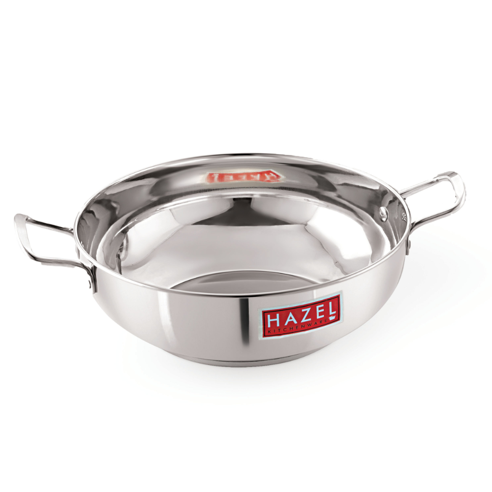 HAZEL Stainless Steel Induction Bottom Kadhai, 22 cm, Silver