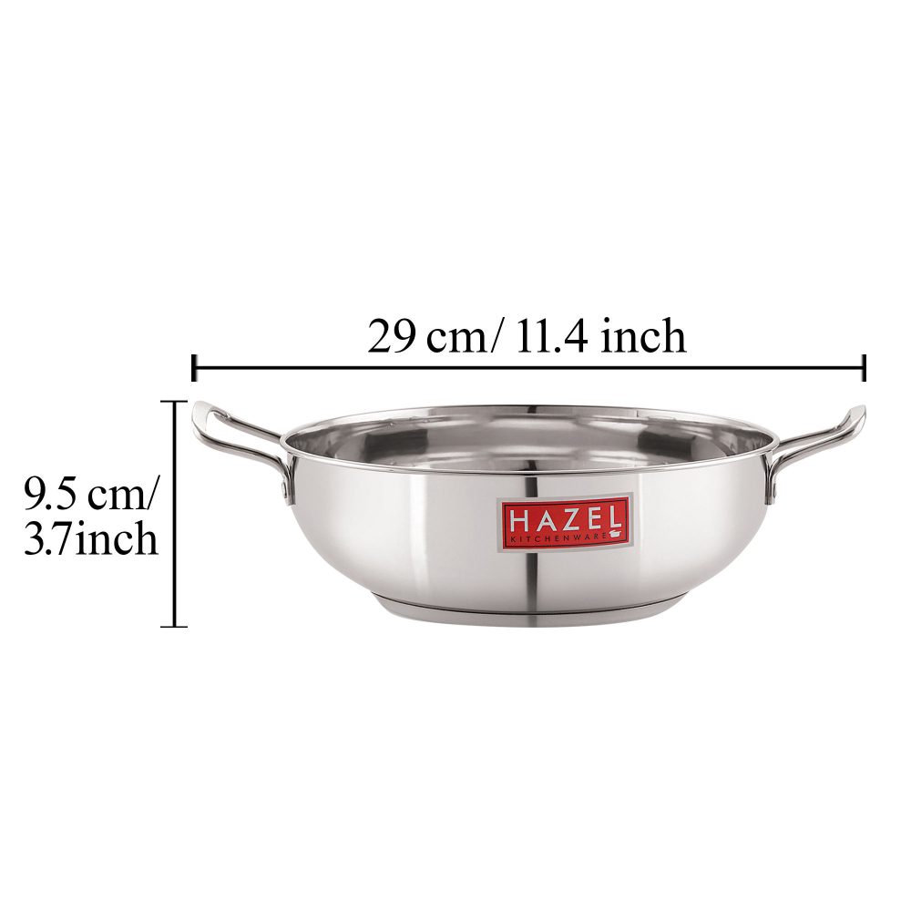 HAZEL Stainless Steel Induction Bottom Kadhai, 22 cm, Silver