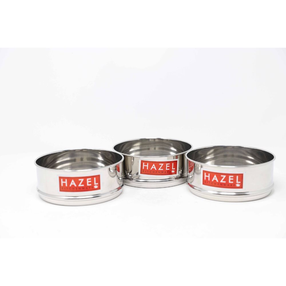 HAZEL Alfa Cooker Container | Cooker Vessel Set For 600 Ml I Set Of 3 With Glossy Finish Stainless Steel Utensil Set | Rice Cooker Dabbas, Stackable Cooker Separators, Silver, 600 Milliliter