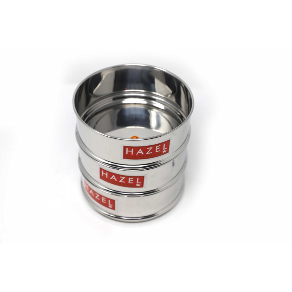 HAZEL Alfa Cooker Container | Cooker Vessel Set For 900 Ml I Set Of 3 With Glossy Finish Stainless Steel Utensil Set | Rice Cooker Dabbas, Stackable Cooker Separators, Silver, 900 Milliliter