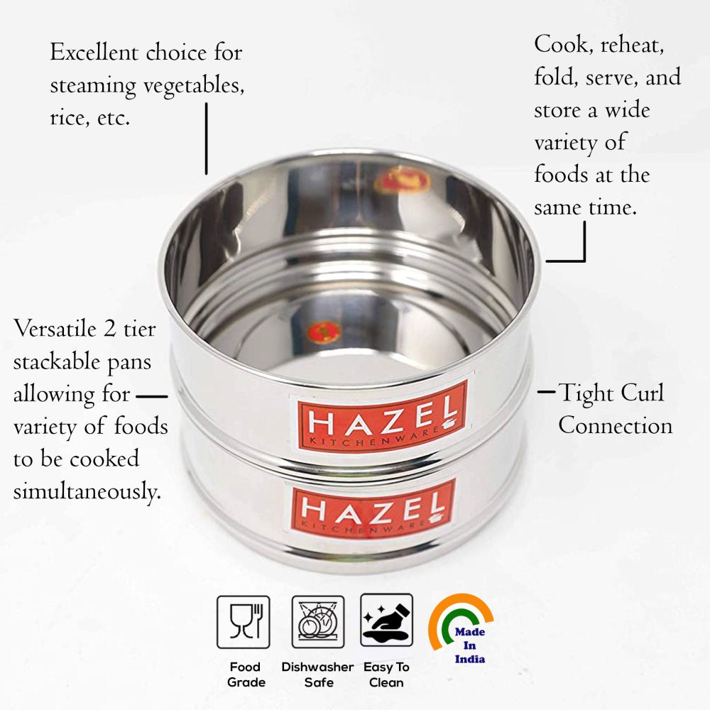 HAZEL Alfa Cooker Container | Cooker Vessel Set For 1150 Ml I Set Of 2 With Glossy Finish Stainless Steel Utensil Set | Rice Cooker Dabbas, Stackable Cooker Separators, Silver, 6 Liter