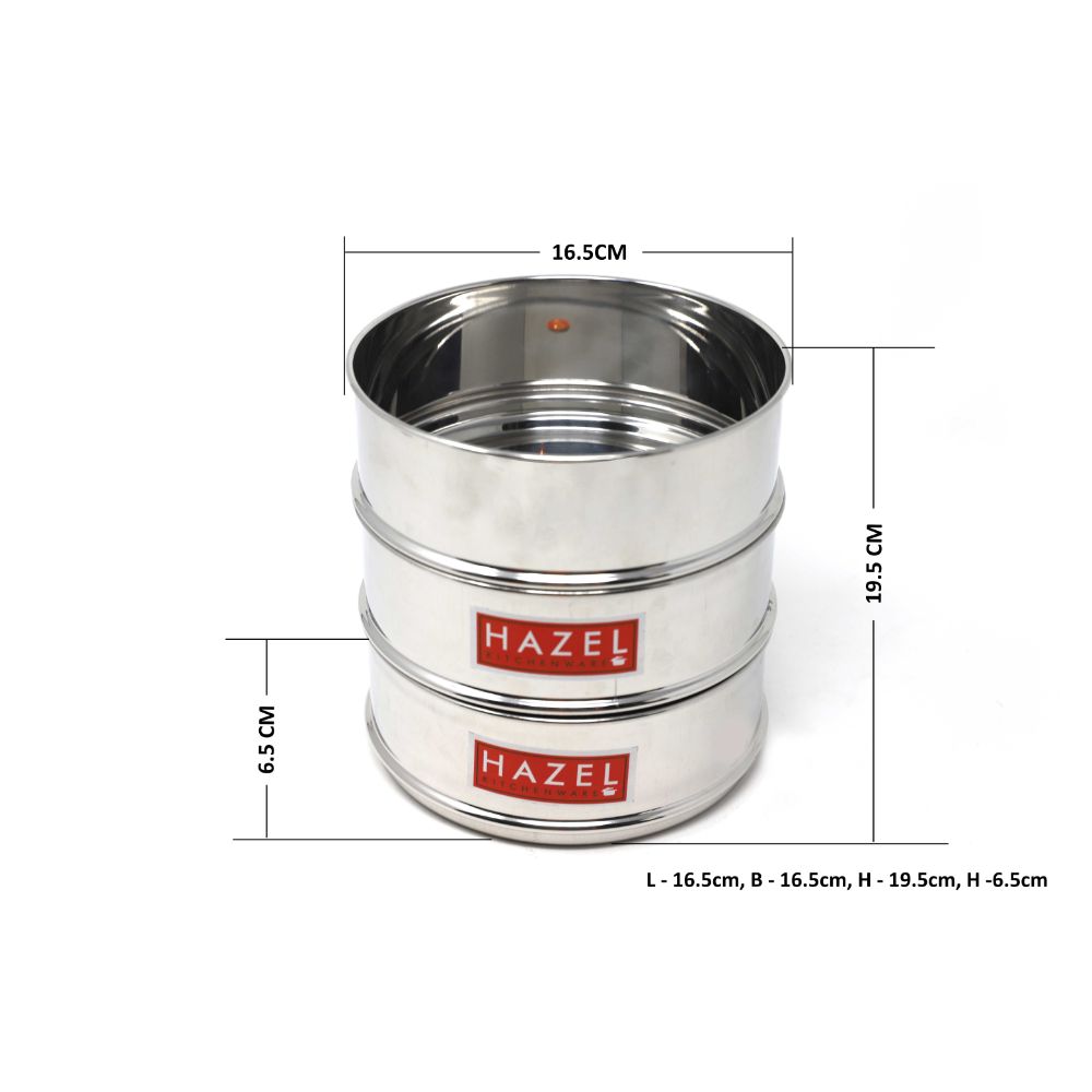 HAZEL Alfa Stainless Steel Stackable Separator Dabba For 8 Ltr Pressure Cooker - 16.5 Cm, Silver , Set Of 3, 8 Liter