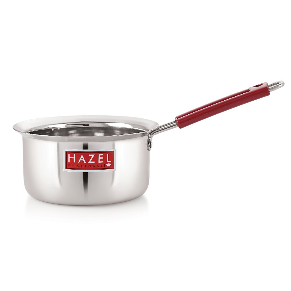 HAZEL Stainless Steel Milk Saucepan Tea Pan with Fixed Rubber Grip Handle, 1000 ML, Silver