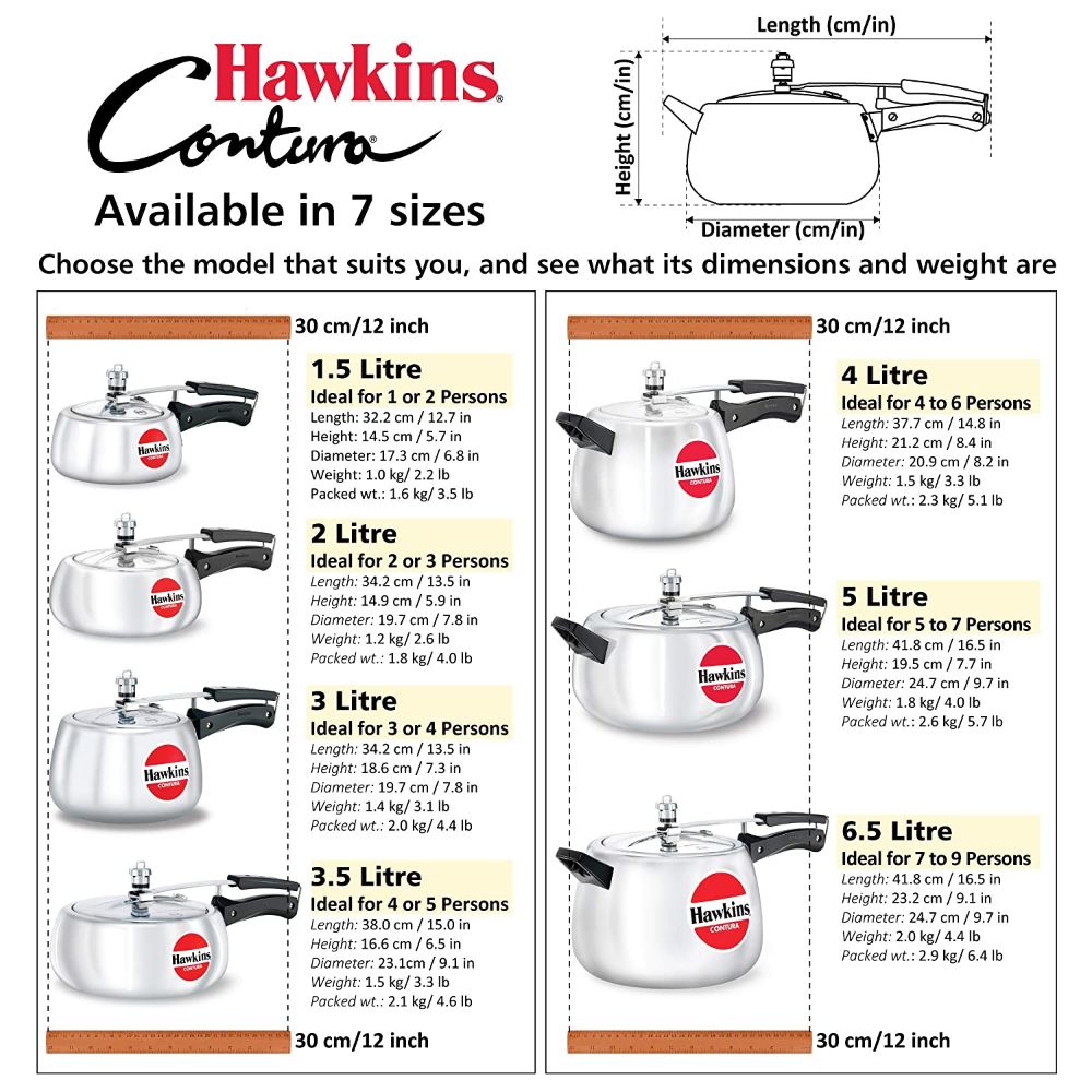 Hawkins Contura Aluminium Inner Lid Pressure Cooker, 6.5 Litre, Silver (HC65)