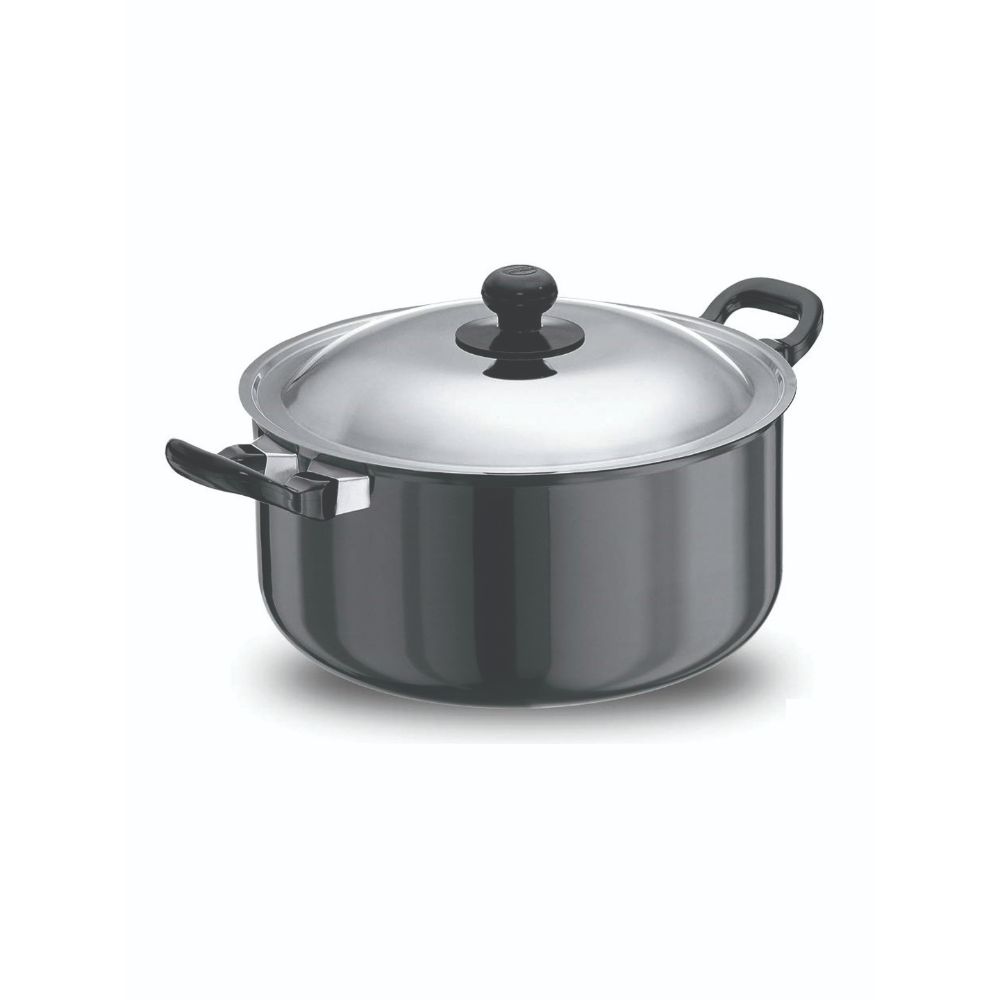 Hawkins Futura 5 Litre Cook n Serve Stewpot, Hard Anodised Sauce Pan with Stainless Steel Lid, Cooking Pot with Two Handles, Black (AST50)