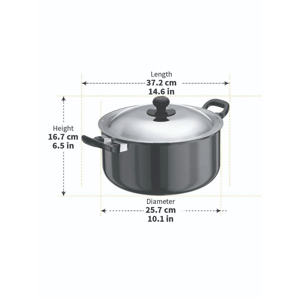 Hawkins Futura 5 Litre Cook n Serve Stewpot, Hard Anodised Sauce Pan with Stainless Steel Lid, Cooking Pot with Two Handles, Black (AST50)