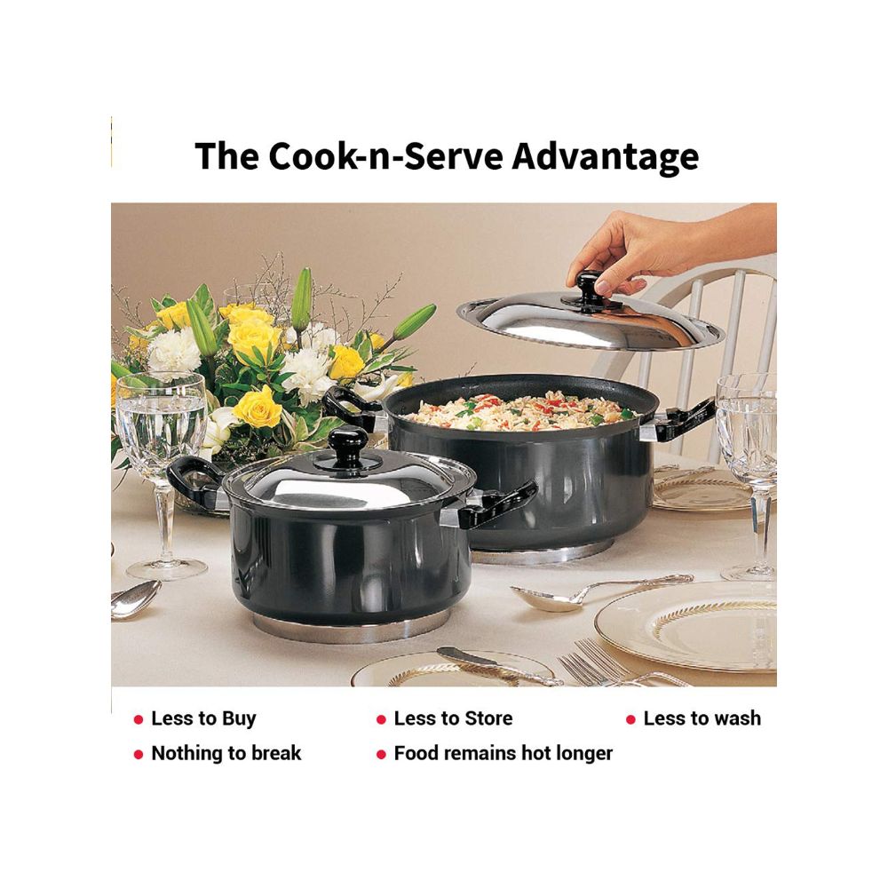 Hawkins Futura 5 Litre Cook n Serve Stewpot, Hard Anodised Sauce Pan with Stainless Steel Lid, Cooking Pot with Two Handles, Black (AST50)