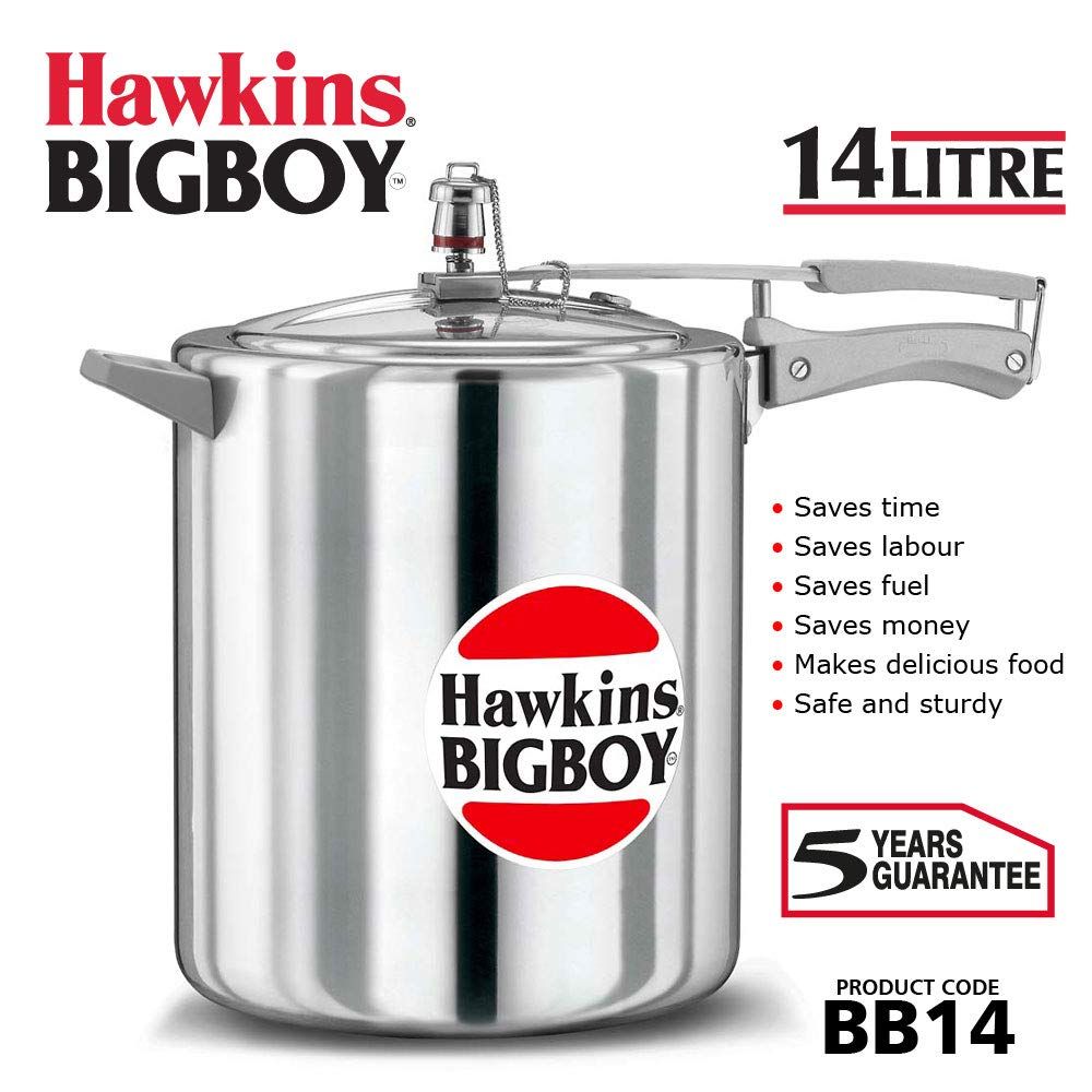 Hawkins Bigboy Aluminium Inner Lid Pressure Cooker, 14 Litre, Silver (Bb14), 14 Liter