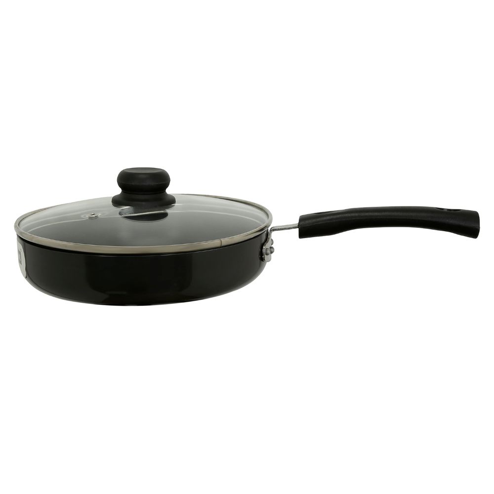 Vinod Black Pearl Hard Anodised Deep Frypan with Glass Lid 1.2 Litres (20 cm Diameter), with Riveted Sturdy Handle- 3.25 mm Thickness, Black (Gas Stove Compatible)