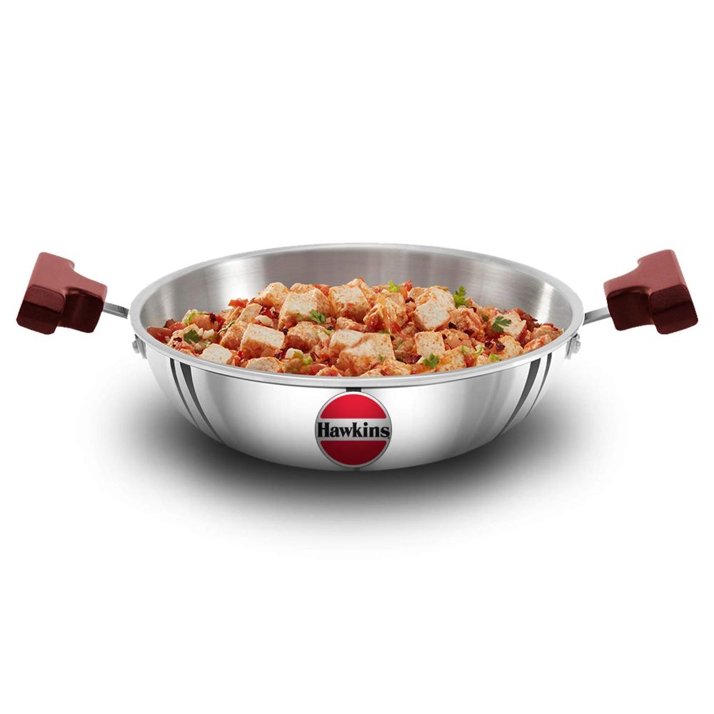 Hawkins 1.5 Litre Deep Fry Pan, Triply Stainless Steel Kadai, Flat Bottom Induction Kadhai, Small Kadai, Silver (SSD15)