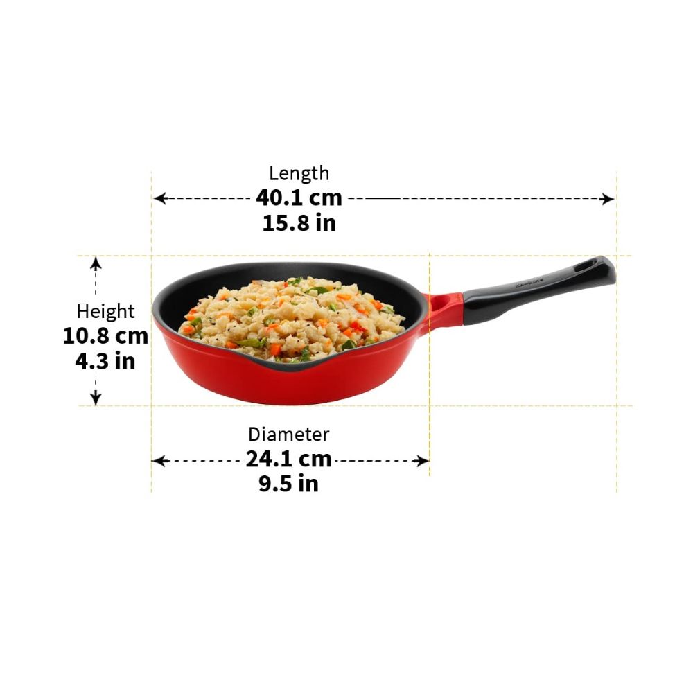 Hawkins 24 cm Frying Pan, Die Cast Non Stick Fry Pan, Ceramic Coated Pan, Induction Frying Pan, Red (IDCF24)