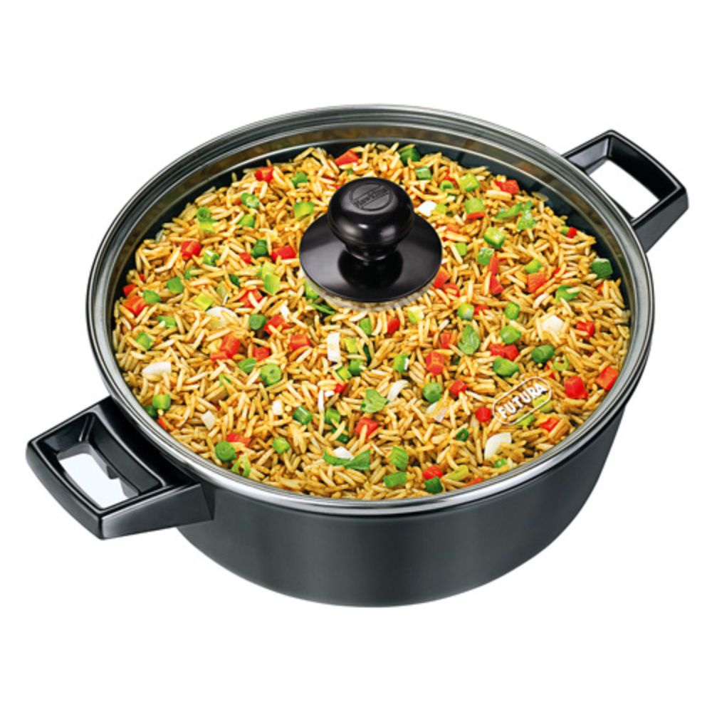 Hawkins Futura 3 Litre Cook n Serve Bowl, Non Stick Saucepan with Glass Lid, Sauce Pan for Cooking and Serving, Black (NCB30G)