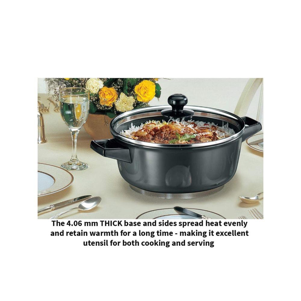 Hawkins Futura 3 Litre Cook n Serve Bowl, Non Stick Saucepan with Glass Lid, Sauce Pan for Cooking and Serving, Black (NCB30G)