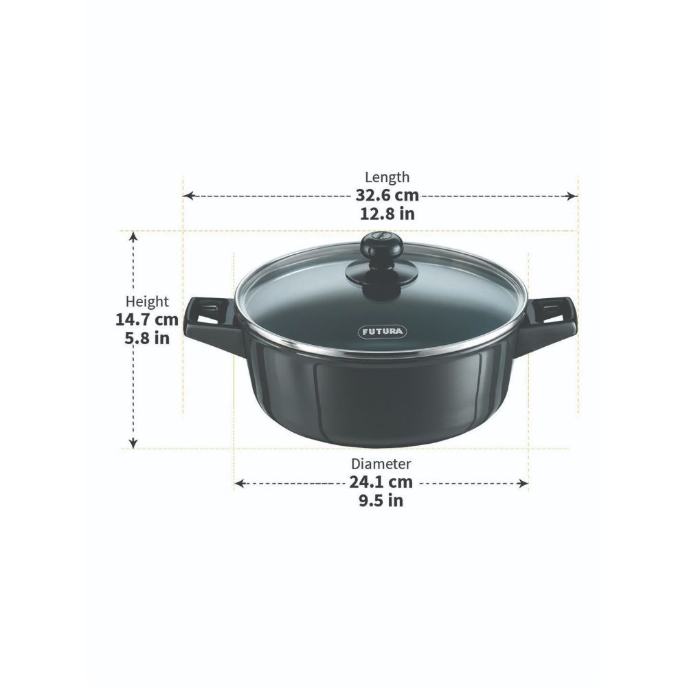 Hawkins Futura 3 Litre Cook n Serve Bowl, Non Stick Saucepan with Glass Lid, Sauce Pan for Cooking and Serving, Black (NCB30G)