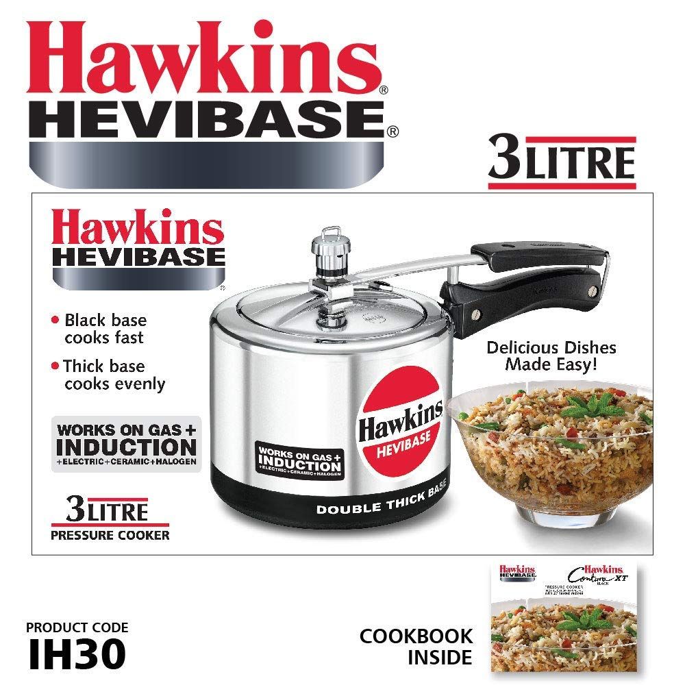 Hawkins Hevibase Induction Compatible Aluminium Inner Lid Pressure Cooker, 3 Litre, Silver (IH30)
