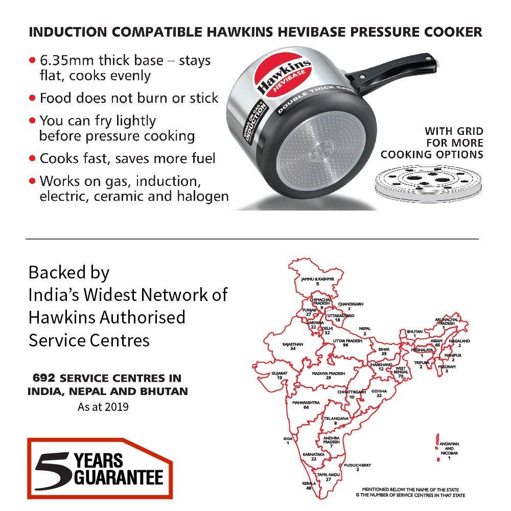 Hawkins Hevibase Induction Compatible Aluminium Inner Lid Pressure Cooker, 3 Litre, Silver (IH30)