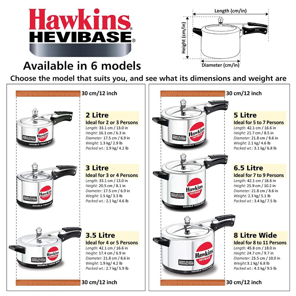 Hawkins Hevibase Induction Compatible Aluminium Inner Lid Pressure Cooker, 3 Litre, Silver (IH30)