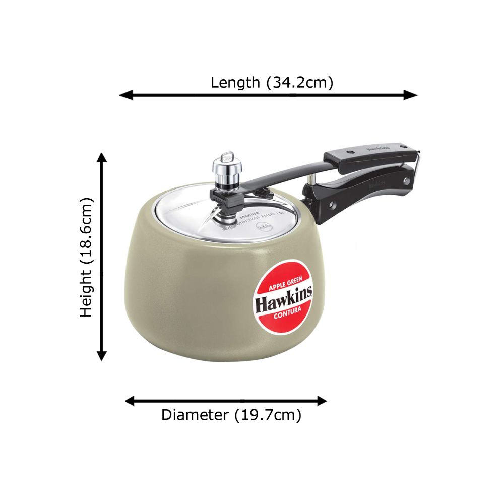 Hawkins Ceramic- Coated Contura 3L Green Apple Aluminium Inner Lid Pressure Cooker