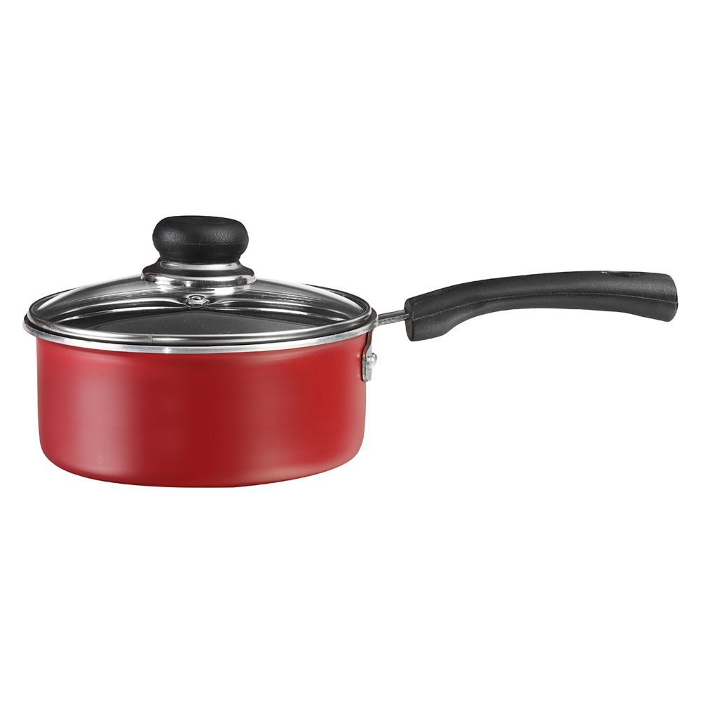 Vinod Aluminium Zest Inducto Non Stick Sauce Pan with Glass Lid - 16cm, 1.6 Litre, 3 mm/Triple Layer, Bakelite Handle, Toxin Free/Induction and Gas Base - Red (2 Year Warranty)