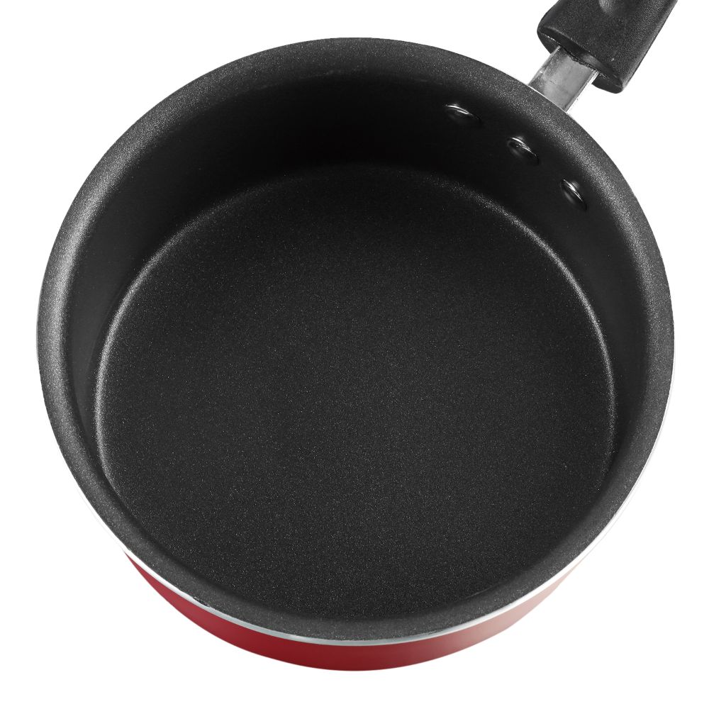 Vinod Aluminium Zest Inducto Non Stick Sauce Pan with Glass Lid - 16cm, 1.6 Litre, 3 mm/Triple Layer, Bakelite Handle, Toxin Free/Induction and Gas Base - Red (2 Year Warranty)