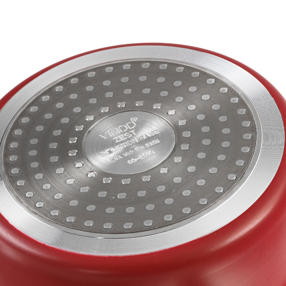 Vinod Aluminium Zest Inducto Non Stick Sauce Pan with Glass Lid - 16cm, 1.6 Litre, 3 mm/Triple Layer, Bakelite Handle, Toxin Free/Induction and Gas Base - Red (2 Year Warranty)