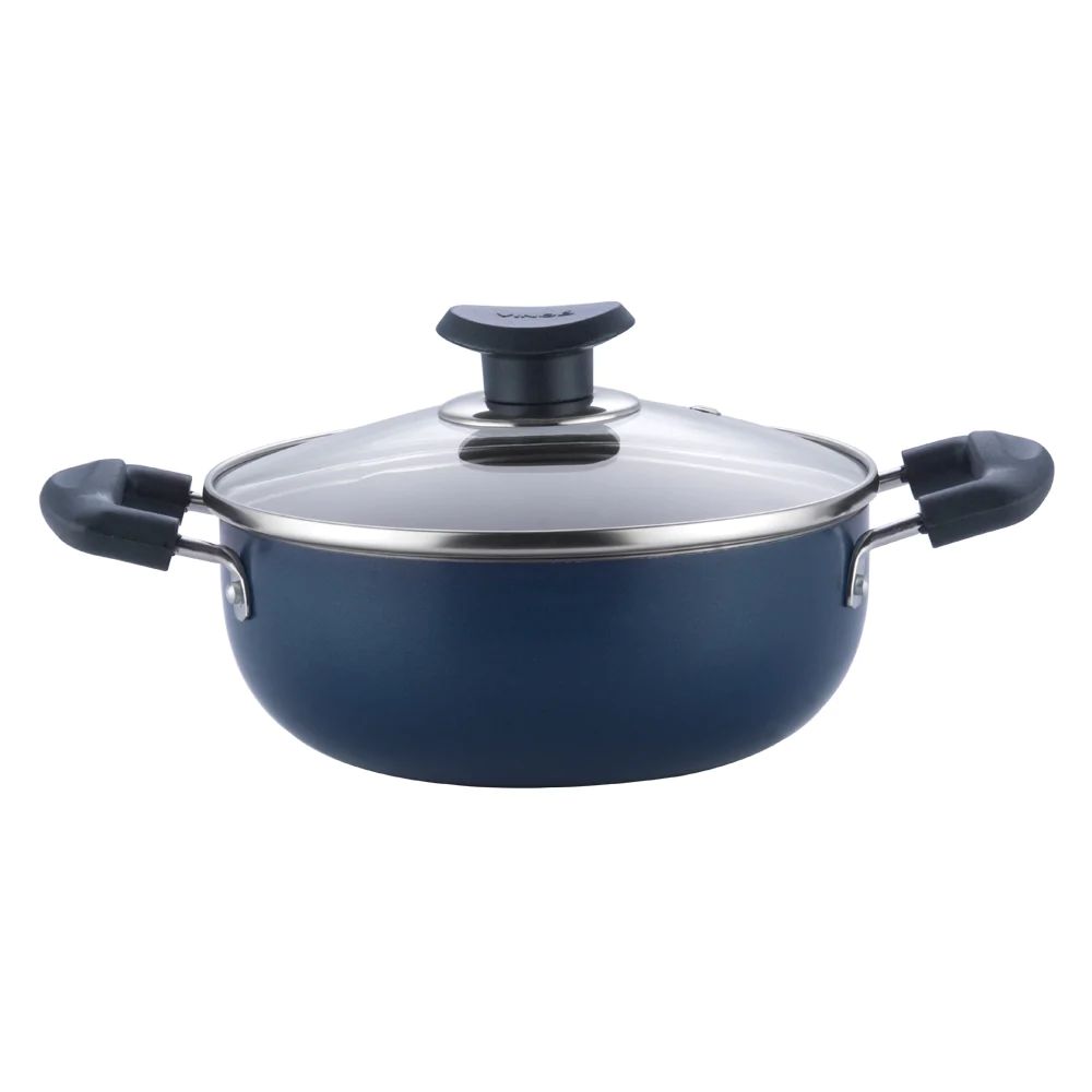 Vinod Zest Non-Stick Deep Kadai with Glass Lid 4.1 litres Capacity (26 cm Diameter) with Riveted Sturdy Bakelite Handles (Gas Stove Compatible) PFOA Free - 3mm Thickness, Blue