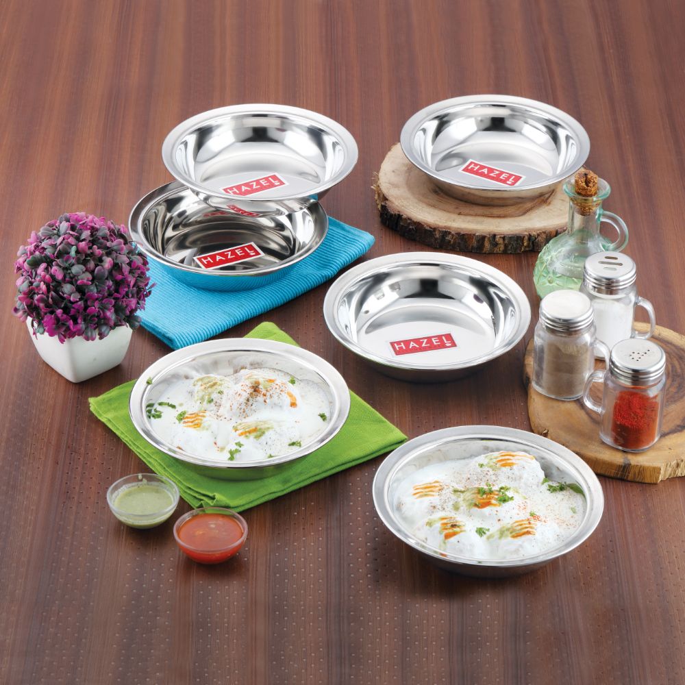 HAZEL Steel Dahi wada Mixing Bowl Set of 6 19 cm X 4.5 cm 600 ml