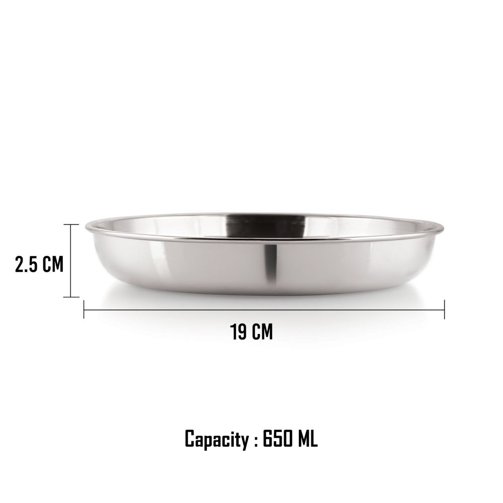 HAZEL Stainless Steel Serving Plate Set of 6, 19 cm X 2.5 cm 650 ml